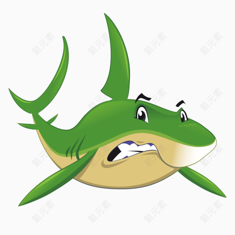 矢量动物绿色质感可爱鲨鱼