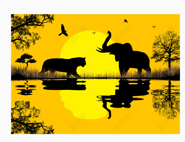 矢量黄色背景和谐唯美大自然象豹