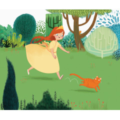 在树林追着小猫的女孩