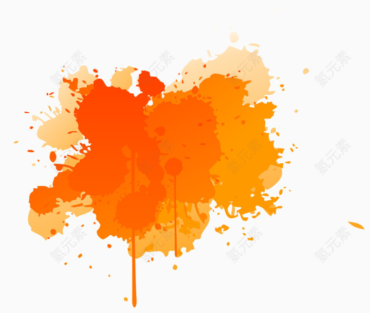 橙色清新水墨效果元素