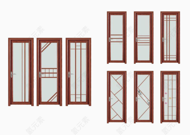 高档木质玻璃门窗矢量图