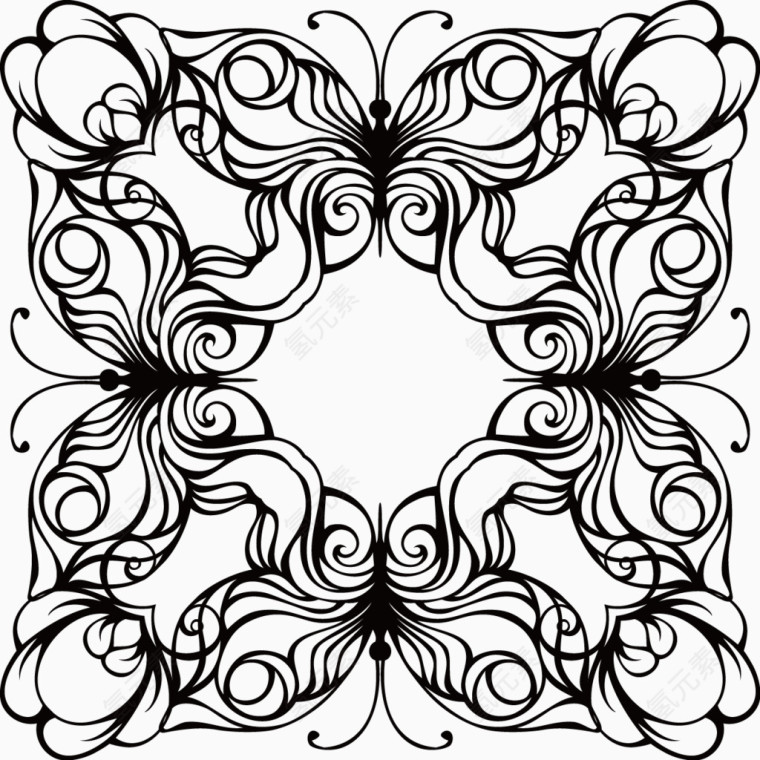 矢量创意设计黑白四个蝴蝶环图