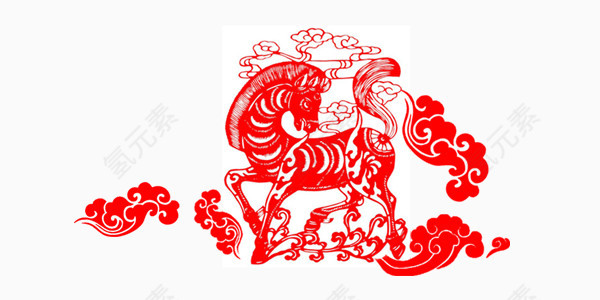 中国风红色马剪纸节日素材