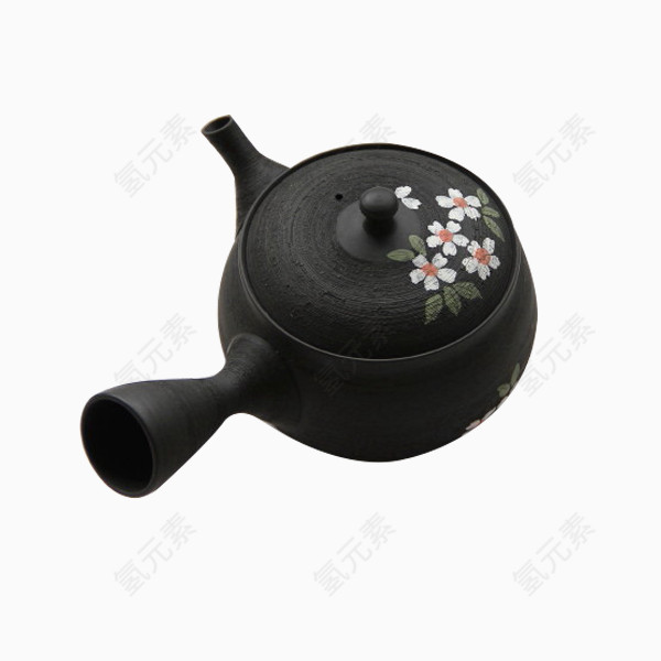 黑色陶瓷花边茶壶