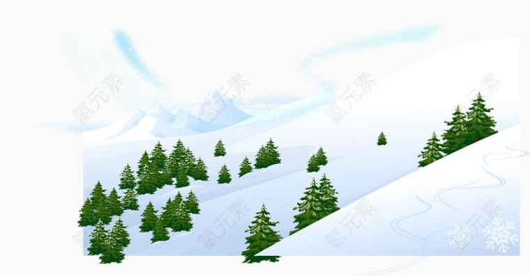 白色雪山坡中的一抹绿