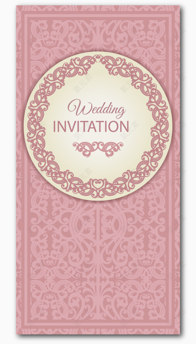 粉色竖款婚礼邀请卡矢量素材
