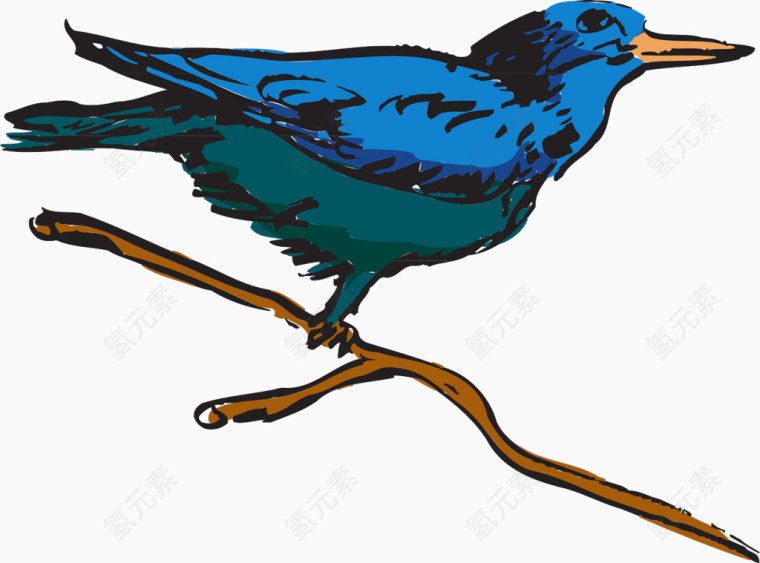 树枝上蓝色的小鸟