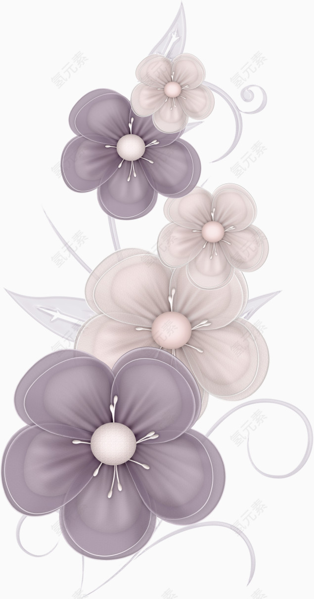 紫色丝绸花曲线装饰