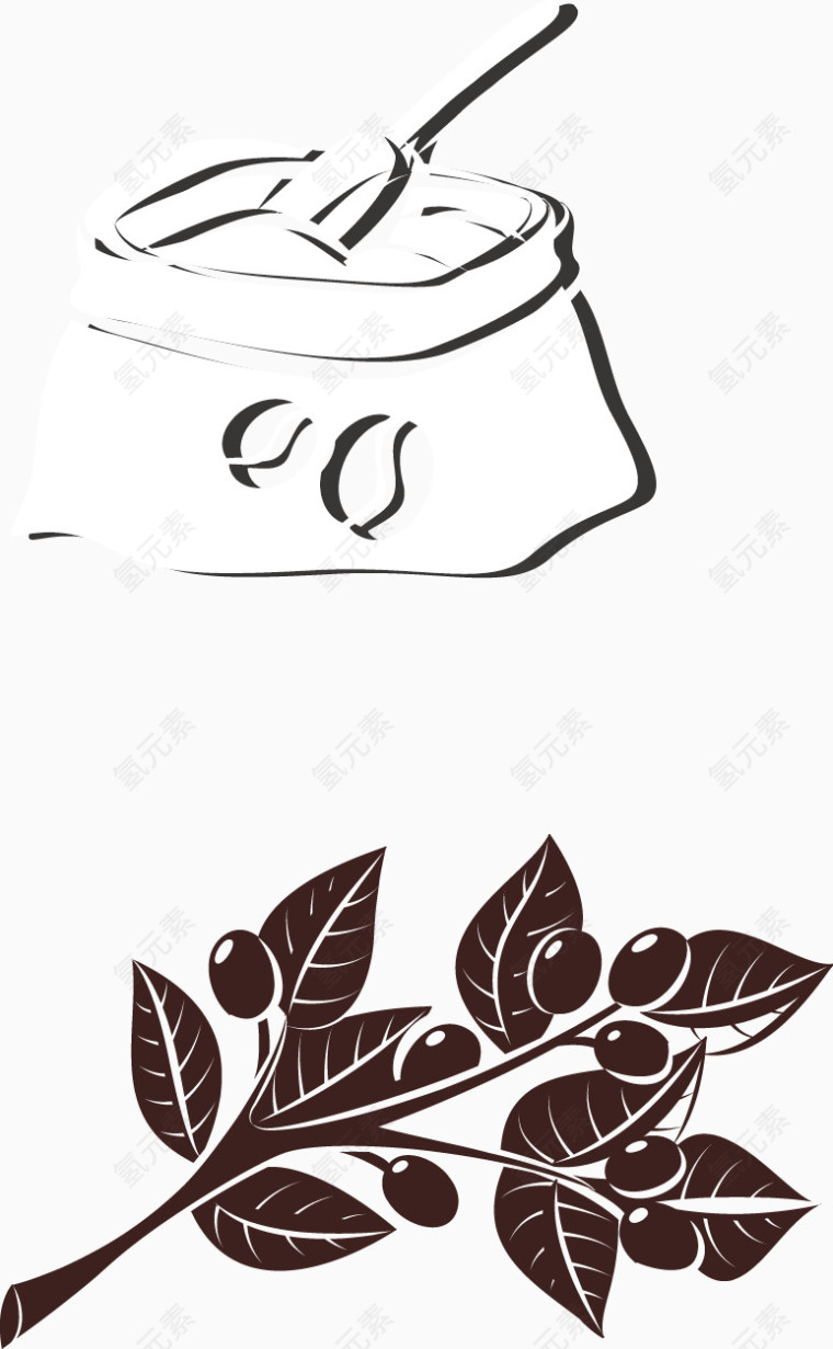 矢量叶子咖啡豆图片
