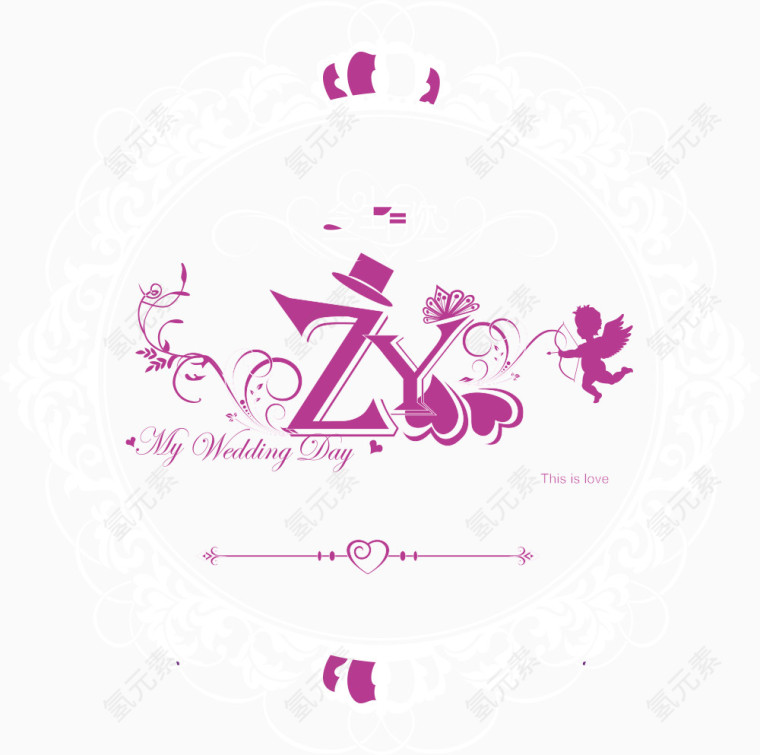 矢量丘比特花纹婚礼logo