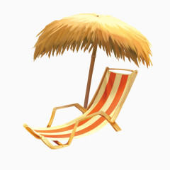 草制遮阳伞与躺椅