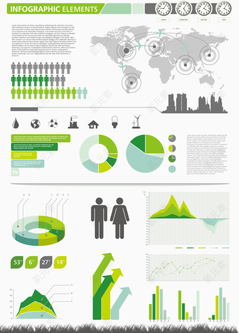 绿色环保类PPT数据图矢量素材