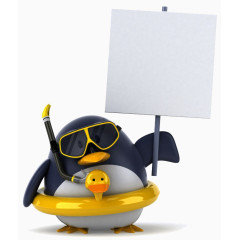 3D企鹅举牌子图片呆萌小企鹅