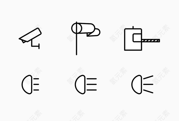 矢量简易线条六款交通信号指示