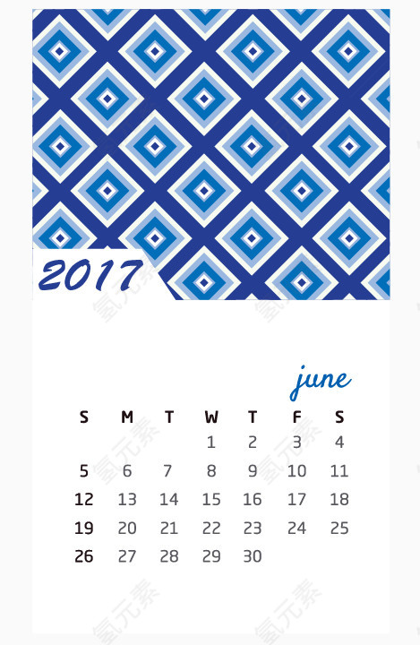 矢量2017年台历6月免费素材