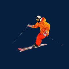 橙色滑雪的人