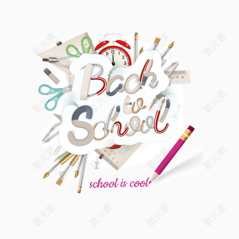 创意BACK SCHOOL文具返校海报矢量素材