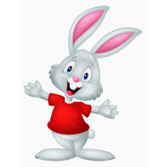 卡通手绘张开手红色上衣兔子