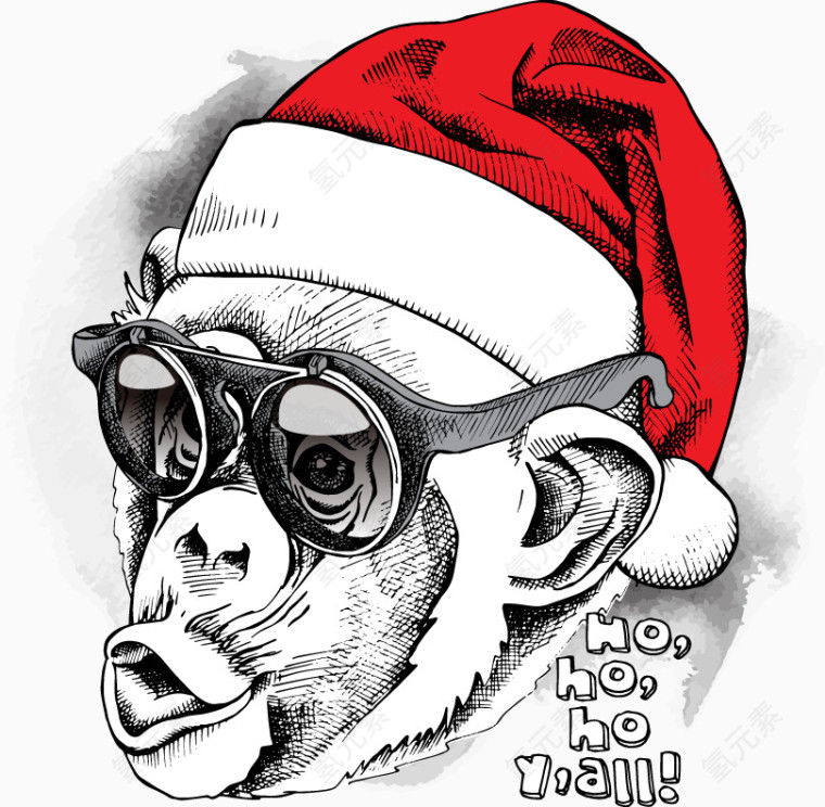 带圣诞帽猴子圣诞节宣传海报元素