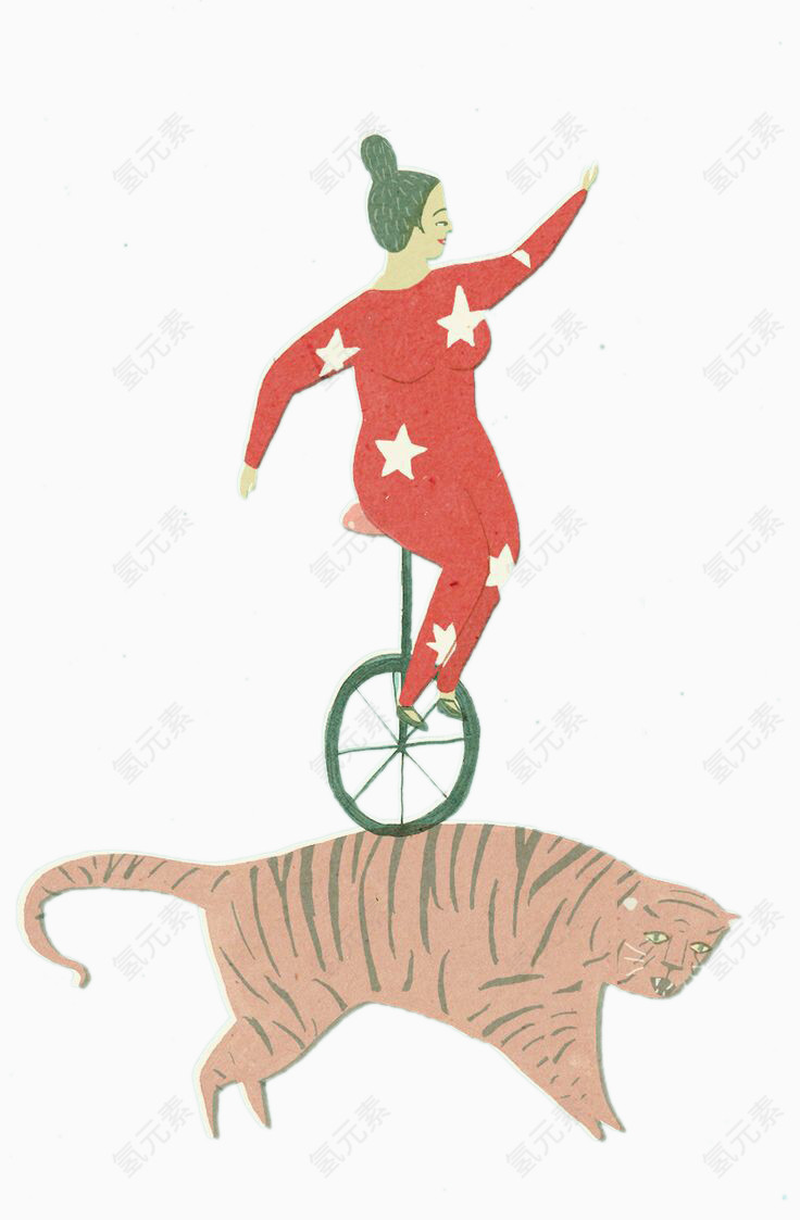 杂戏在老虎背上骑独轮的女人