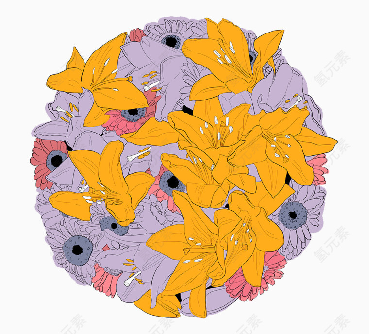 圆形手绘花朵图案