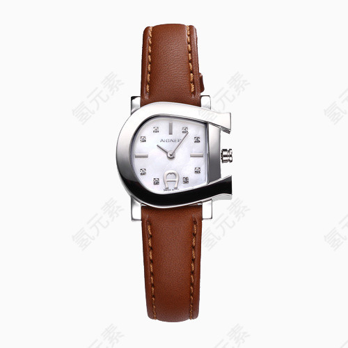 艾格娜女士石英棕色表带手表