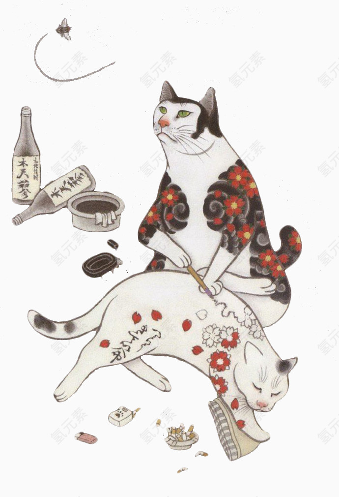 卡通喝酒小猫