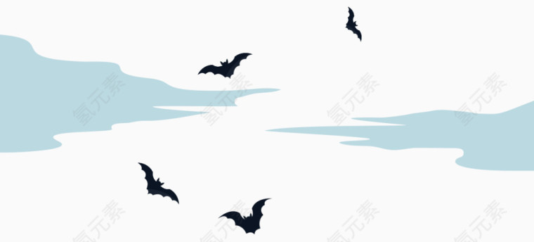 蓝色云朵黑色蝙蝠