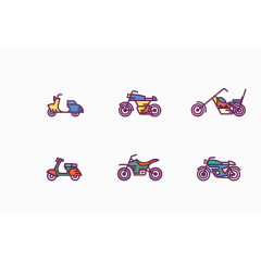 矢量彩色六款简易线条摩托车