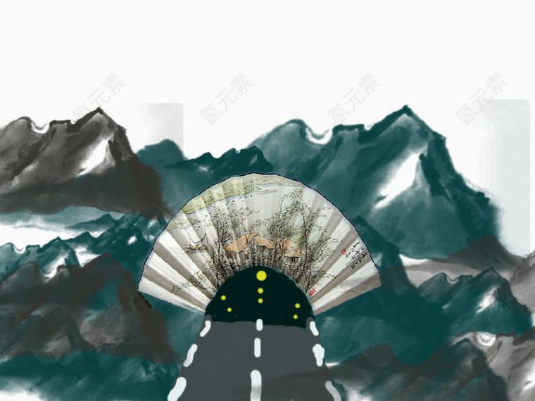 手绘重山中的隧道