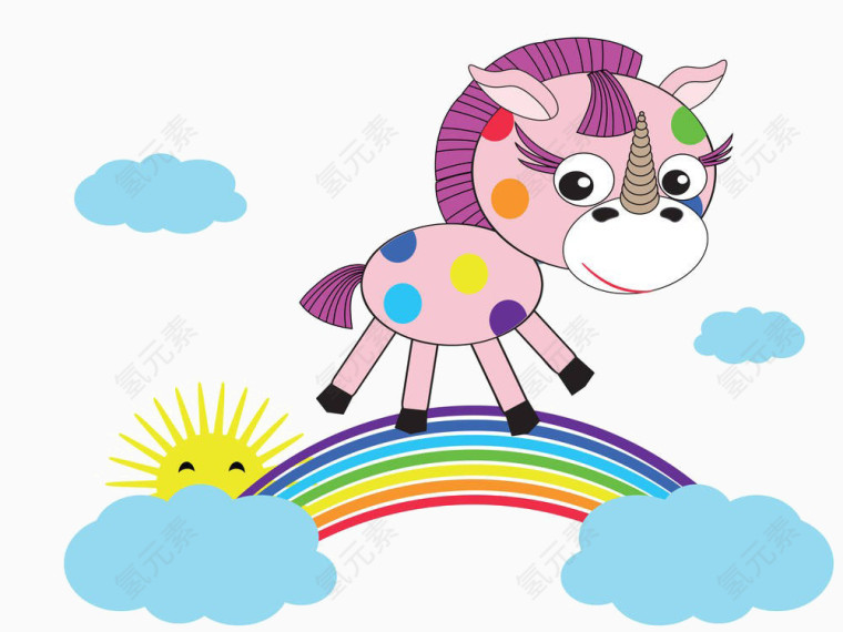 卡通彩虹上的马
