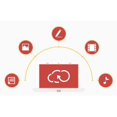红色计算机云端技术扁平化图标