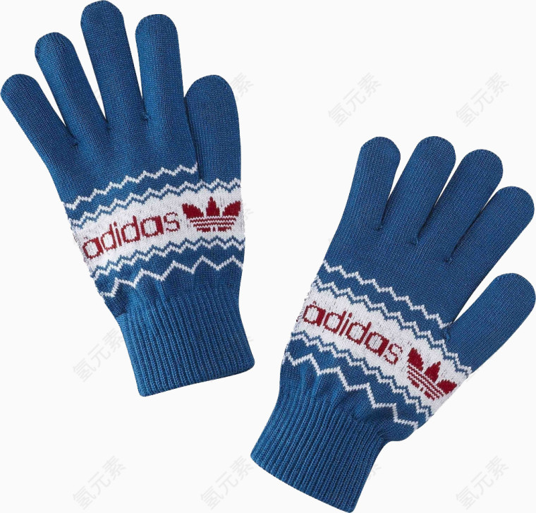 蓝色花纹毛线手套