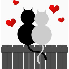情侣爱心黑色小猫PNG免抠素材