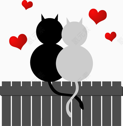 情侣爱心黑色小猫PNG免抠素材