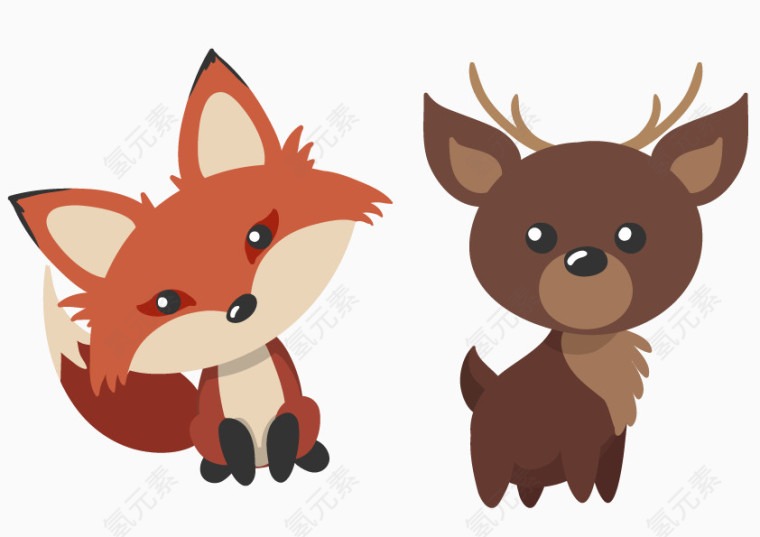 狐狸动物小鹿手绘