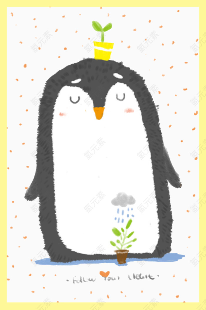 清新可爱儿童手绘蜡笔插画企鹅