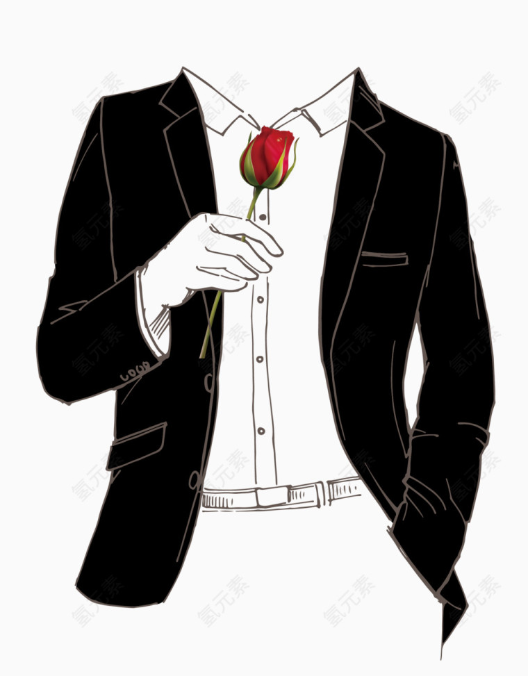 卡通手绘拿玫瑰的男士