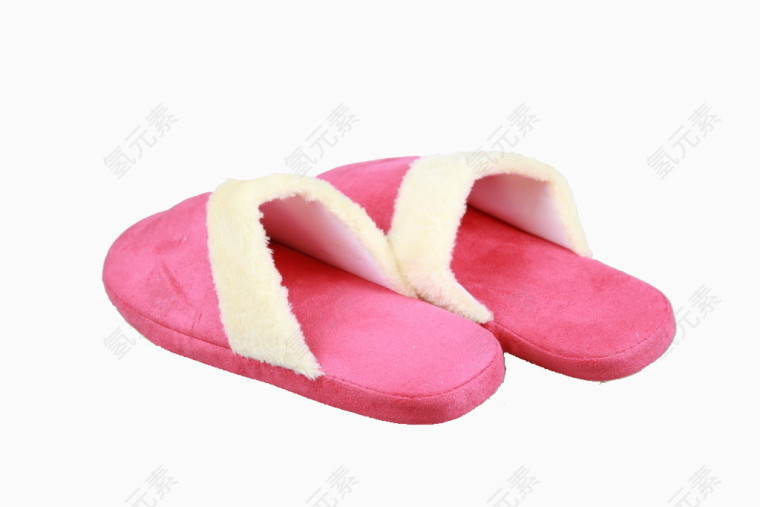 深粉色白边毛绒拖鞋