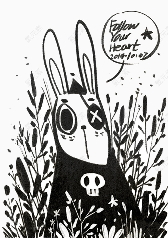 黑白单眼兔子线描画