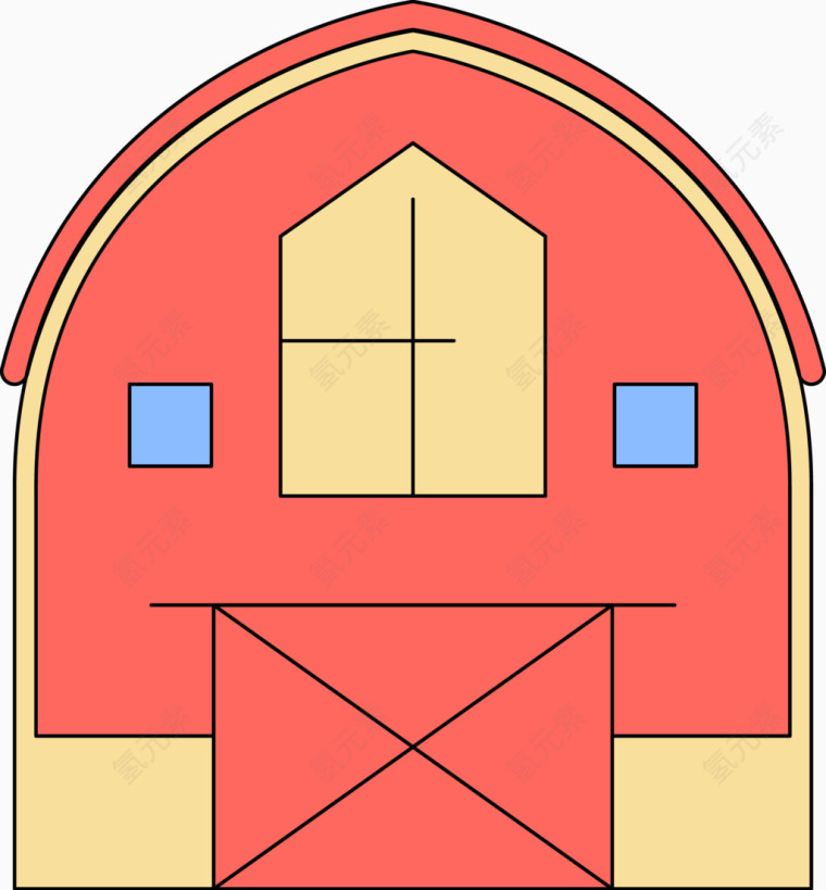 红色简约谷仓矢量图