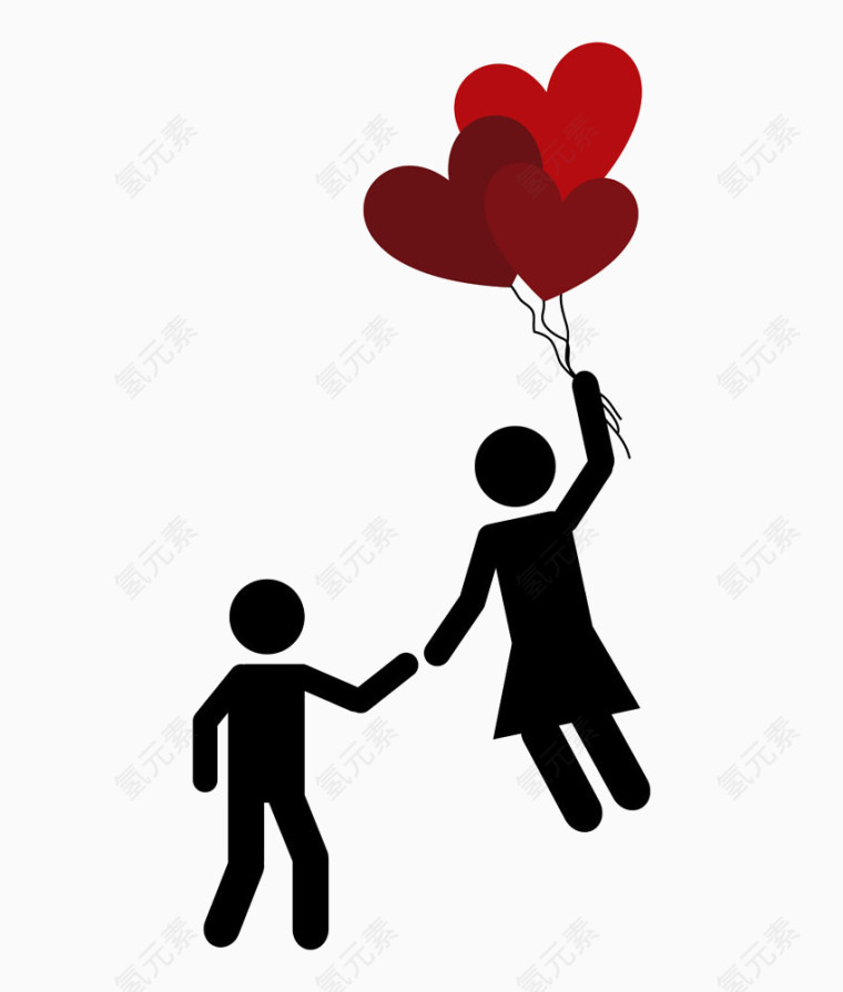 情侣剪影与爱心气球