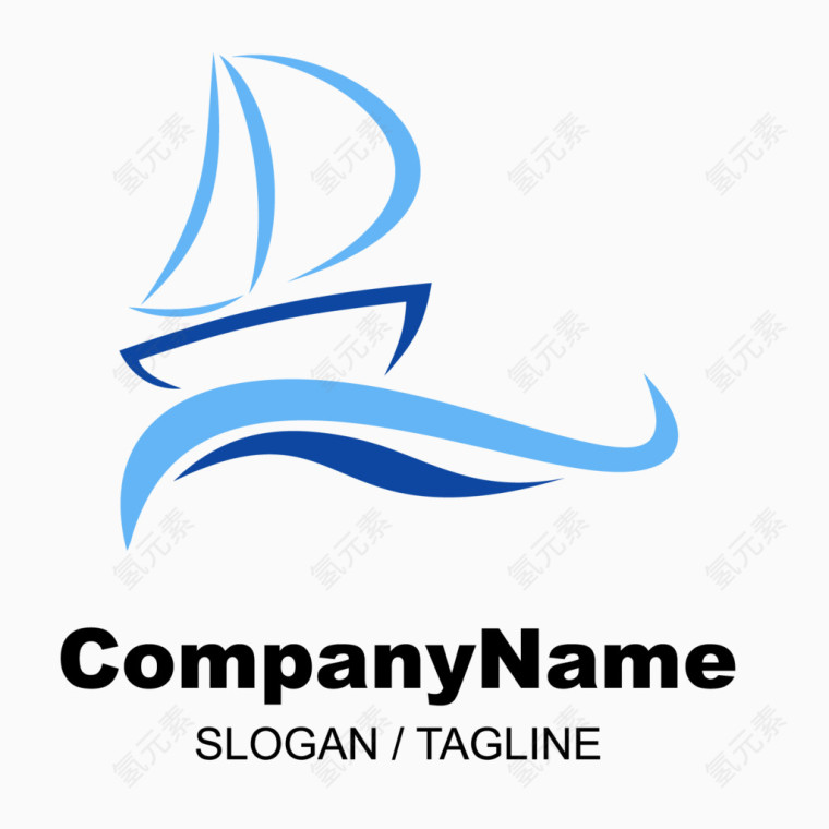 蓝色线条矢量轮船logo设计