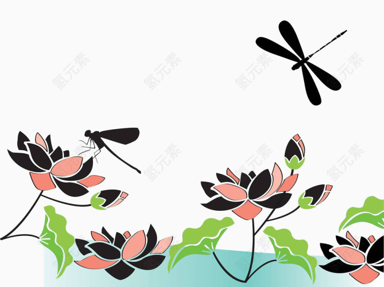 卡通花朵蜻蜓