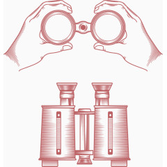 矢量红色线条手绘望远镜