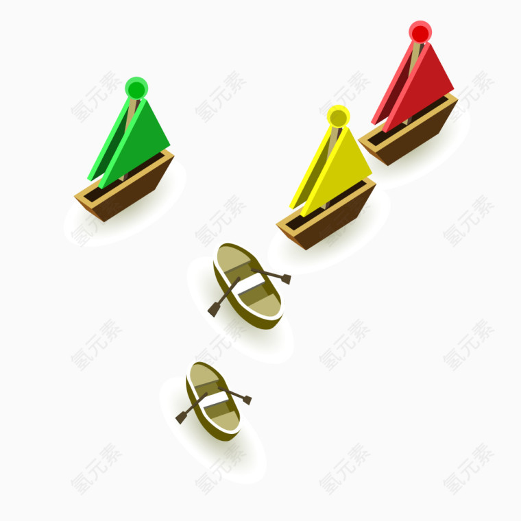 矢量三角形船只和圆形船