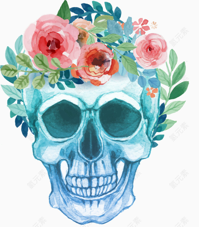 矢量骷髅与花朵