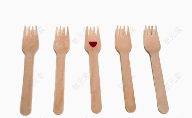 五个木制叉子爱心免扣素材