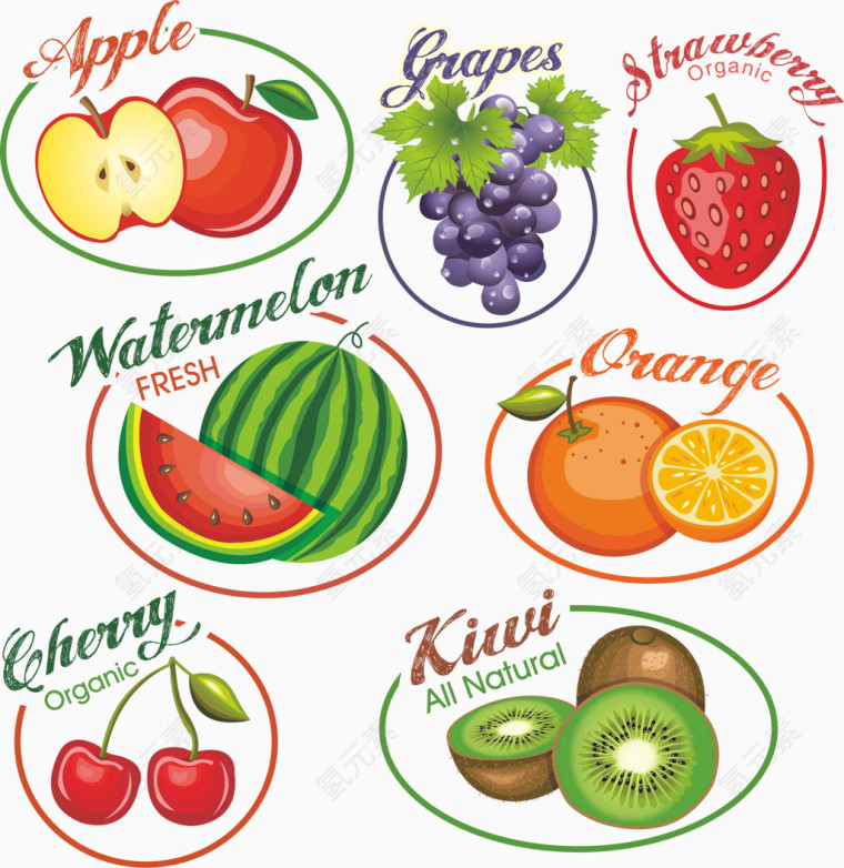 六种水果标签