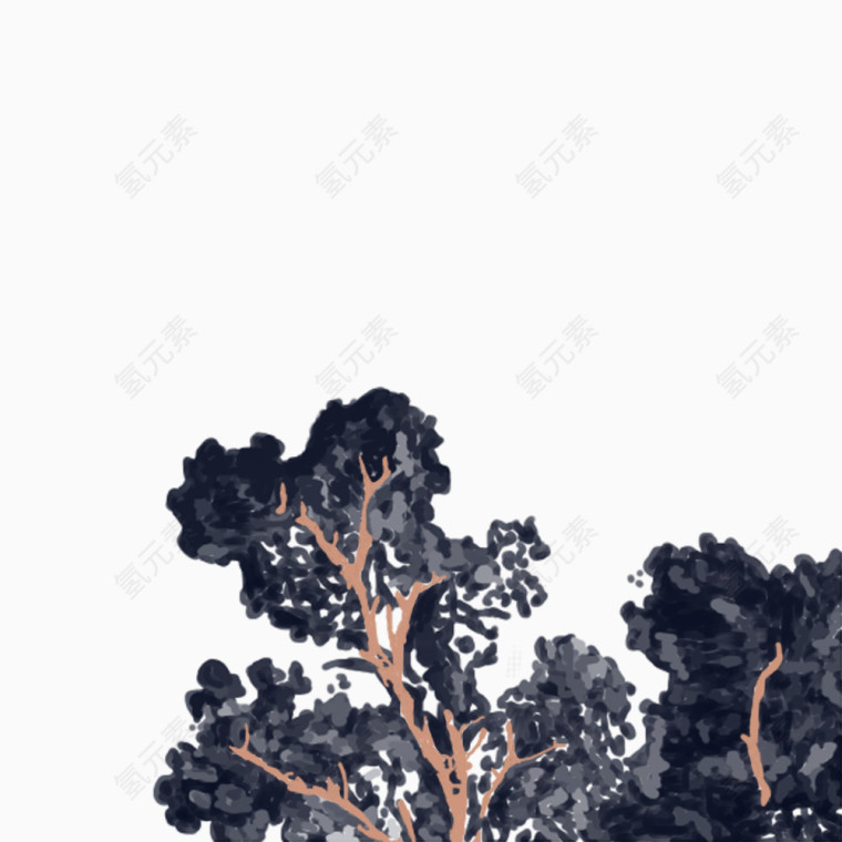 日本浮世绘风格树木水墨